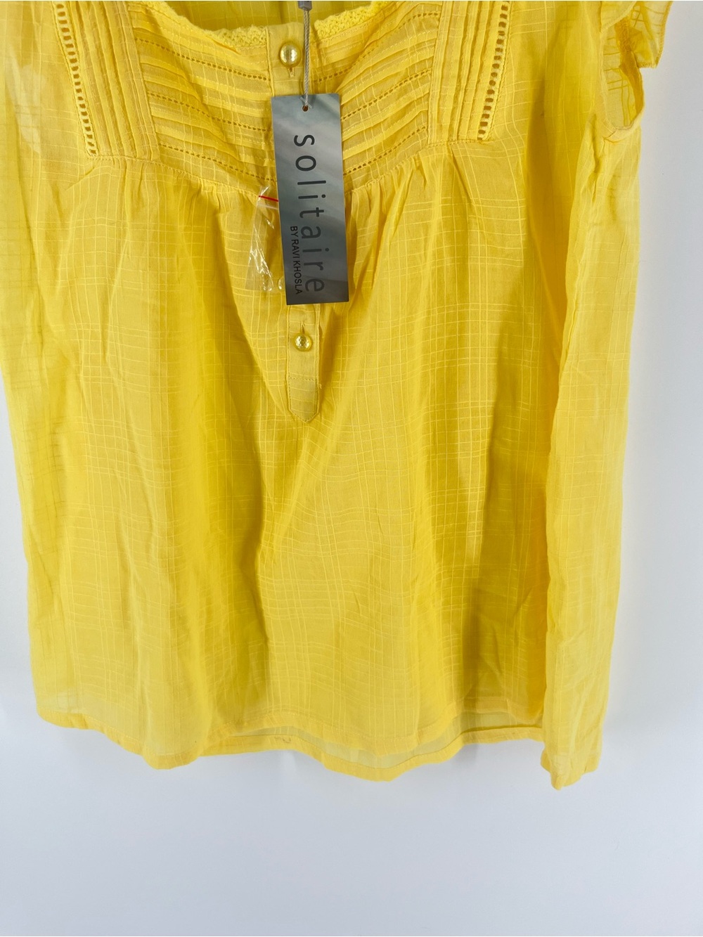 Solitaire Yellow Ruffle-Sleeve Button Front Blouse - Picture 7 of 13